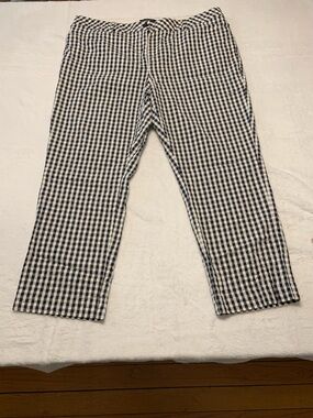 Lands' End Women's Gingham Chino Ankle Pants Size 14 Navy/ White Plaid Checkered